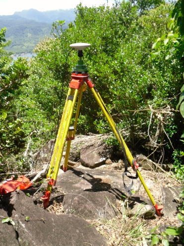 GPS tripod at the summit of Cabrits.